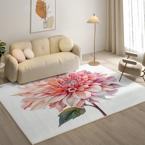 YZQGLHP Blumen Teppich Dahlie Teppiche, Weich Kurzflor & Waschbar & rutschfest Fussmatte Innen, Easy Clean Teppichs 100x200 cm fürs Wohnzimmer, Schlafzimmer und Esszimmer von YZQGLHP