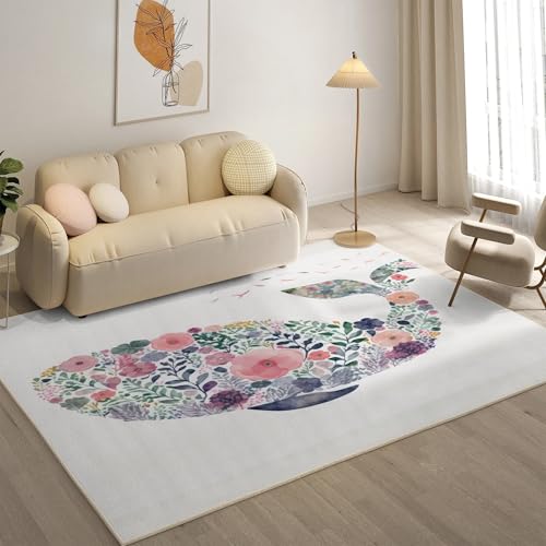 YZQGLHP Blumen Teppich Delphin Teppiche, Weich Kurzflor & Waschbar & rutschfest Fussmatte Innen, Easy Clean Teppichs 160x230 cm fürs Wohnzimmer, Schlafzimmer und Esszimmer von YZQGLHP