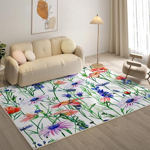 YZQGLHP Blumen Teppich GäNseblüMchen Teppiche, Weich Kurzflor & Waschbar & rutschfest Fussmatte Innen, Easy Clean Teppichs 100x200 cm fürs Wohnzimmer, Schlafzimmer und Esszimmer von YZQGLHP