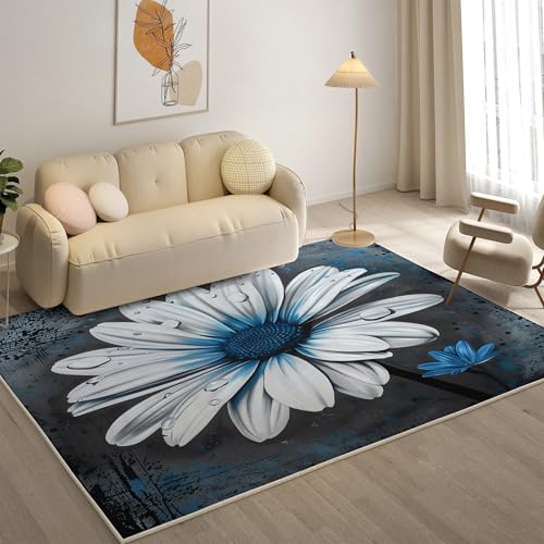 YZQGLHP Blumen Teppich GäNseblüMchen Teppiche, Weich Kurzflor & Waschbar & rutschfest Fussmatte Innen, Easy Clean Teppichs 100x200 cm fürs Wohnzimmer, Schlafzimmer und Esszimmer von YZQGLHP