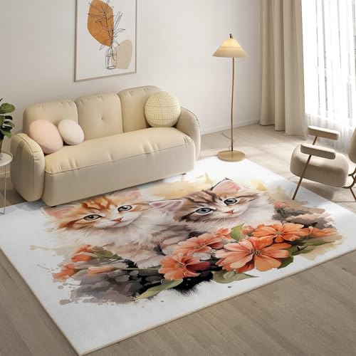 YZQGLHP Blumen Teppich Katze Teppiche, Weich Kurzflor & Waschbar & rutschfest Fussmatte Innen, Easy Clean Teppichs 120x180 cm fürs Wohnzimmer, Schlafzimmer und Esszimmer von YZQGLHP
