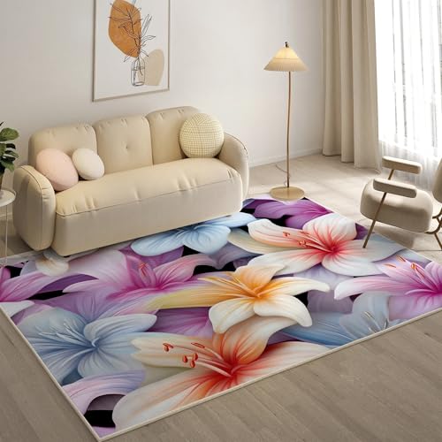 YZQGLHP Blumen Teppich Lilie Teppiche, Weich Kurzflor & Waschbar & rutschfest Fussmatte Innen, Easy Clean Teppichs 120x180 cm fürs Wohnzimmer, Schlafzimmer und Esszimmer von YZQGLHP