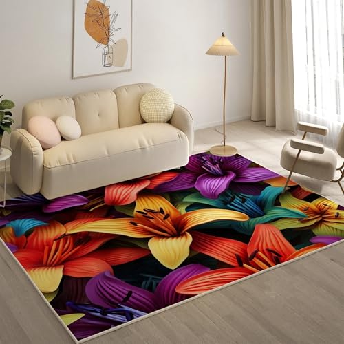 YZQGLHP Blumen Teppich Lilie Teppiche, Weich Kurzflor & Waschbar & rutschfest Fussmatte Innen, Easy Clean Teppichs 120x180 cm fürs Wohnzimmer, Schlafzimmer und Esszimmer von YZQGLHP