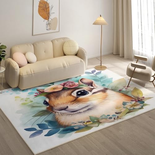 YZQGLHP Blumen Teppich Meerschweinchen Teppiche, Weich Kurzflor & Waschbar & rutschfest Fussmatte Innen, Easy Clean Teppichs 100x200 cm fürs Wohnzimmer, Schlafzimmer und Esszimmer von YZQGLHP