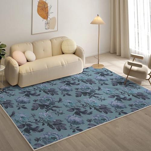 YZQGLHP Blumen Teppich Pastoralstil Teppiche, Weich Kurzflor & Waschbar & rutschfest Fussmatte Innen, Easy Clean Teppichs 120x180 cm fürs Wohnzimmer, Schlafzimmer und Esszimmer von YZQGLHP