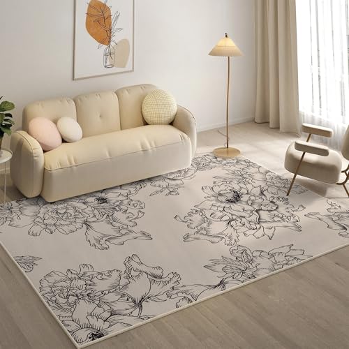 YZQGLHP Blumen Teppich Pfingstrose Teppiche, Weich Kurzflor & Waschbar & rutschfest Fussmatte Innen, Easy Clean Teppichs 120x180 cm fürs Wohnzimmer, Schlafzimmer und Esszimmer von YZQGLHP