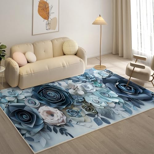YZQGLHP Blumen Teppich Rosa Rose Teppiche, Weich Kurzflor & Waschbar & rutschfest Fussmatte Innen, Easy Clean Teppichs 100x200 cm fürs Wohnzimmer, Schlafzimmer und Esszimmer von YZQGLHP
