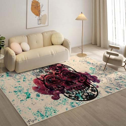 YZQGLHP Blumen Teppich Skeleton Teppiche, Weich Kurzflor & Waschbar & rutschfest Fussmatte Innen, Easy Clean Teppichs 100x200 cm fürs Wohnzimmer, Schlafzimmer und Esszimmer von YZQGLHP