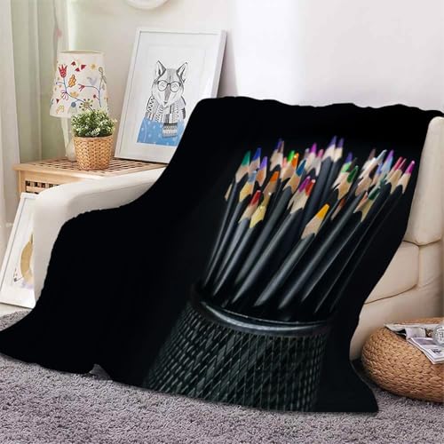 YZQGLHP Decke Bleistift Kuscheldecke Farbenfroh Decken Weiche Ueberwurfdecke 100x130 cm Flauschig Flanell Wohndecke als Sofadecke Reisedecke Ganzjahresdecke von YZQGLHP