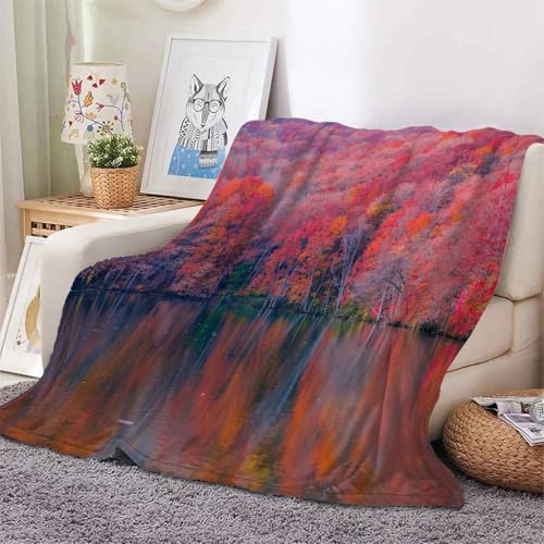 YZQGLHP Decke Roter Laubwald Kuscheldecke Wald Decken Weiche Ueberwurfdecke 180x200 cm Flauschig Flanell Wohndecke als Sofadecke Reisedecke Ganzjahresdecke von YZQGLHP