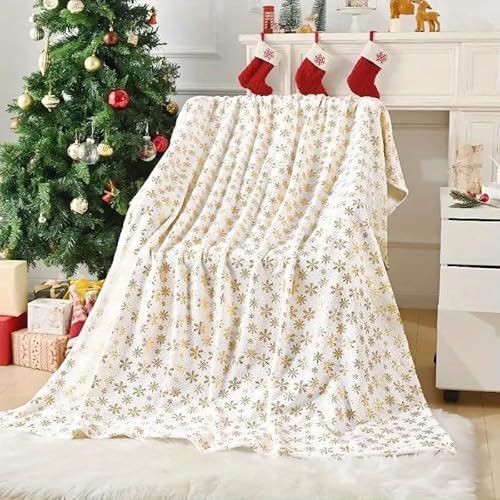 YZQGLHP Decke Weihnachten Kuscheldecke Schneeflocke Decken Weiß Ueberwurfdecke 150x200 cm Flauschig Flanell Wohndecke als Sofadecke Reisedecke Ganzjahresdecke von YZQGLHP