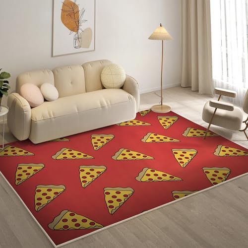 YZQGLHP Essen Teppich Pizza Teppiche, Weich Kurzflor & Waschbar & rutschfest Fussmatte Innen, Easy Clean Teppichs 100x200 cm fürs Wohnzimmer, Schlafzimmer und Esszimmer von YZQGLHP
