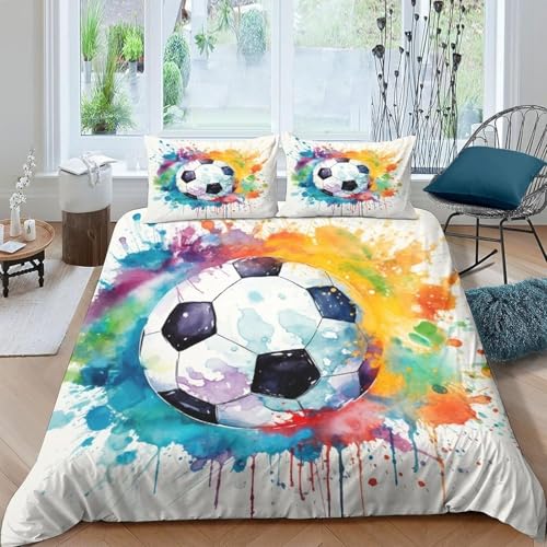 YZQGLHP FußBall Bettwäsche 135x200 Malerei, Wendebettwäsche & Zimmer Deko, Weiche Microfaser Bettbezug Set 2 Teilig, 2 Kissenbezug 80x80, mit Reißverschluss von YZQGLHP
