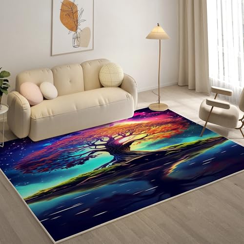 YZQGLHP Galaxis Teppich Baum des Lebens Teppiche, Weich Kurzflor & Waschbar & rutschfest Fussmatte Innen, Easy Clean Teppichs 120x180 cm fürs Wohnzimmer, Schlafzimmer und Esszimmer von YZQGLHP