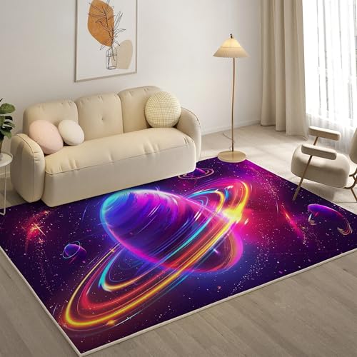 YZQGLHP Galaxis Teppich Planet Teppiche, Weich Kurzflor & Waschbar & rutschfest Fussmatte Innen, Easy Clean Teppichs 60x90 cm fürs Wohnzimmer, Schlafzimmer und Esszimmer von YZQGLHP
