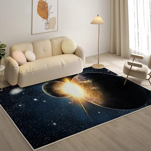 YZQGLHP Galaxis Teppich Planet Teppiche, Weich Kurzflor & Waschbar & rutschfest Fussmatte Innen, Easy Clean Teppichs 60x90 cm fürs Wohnzimmer, Schlafzimmer und Esszimmer von YZQGLHP