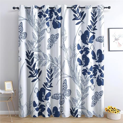 YZQGLHP Gardinen Blau Vorhänge H145 x B135 cm Blatt Verdunklungsvorhänge 2er Set Schiebe Schallschutz Polyester Vorhang mit Ösen für Schlafzimmer Wohnzimmer von YZQGLHP