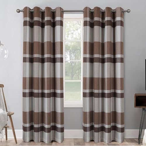 YZQGLHP Gardinen Braun VorhäNge Streifen VerdunklungsvorhäNge mit Ösen Blickdicht Schallschutz Gardine für Schlafzimmer Wohnzimmer 2er Set H137 x B117 cm von YZQGLHP