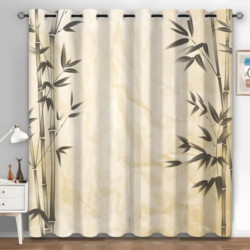 YZQGLHP Gardinen Braun Vorhänge Bambus Verdunklungsvorhänge Schiebe Schallschutz Polyester Vorhang mit Ösen für Schlafzimmer Wohnzimmer H220 x B140 cm 2er Set von YZQGLHP