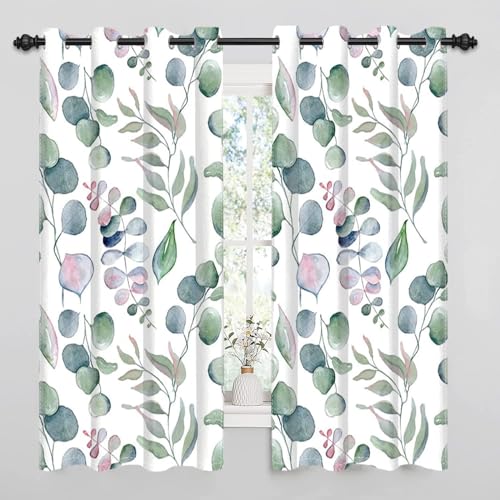 YZQGLHP Gardinen GrüN Vorhänge BläTter Verdunklungsvorhänge Schiebe Schallschutz Polyester Vorhang mit Ösen für Schlafzimmer Wohnzimmer H220 x B140 cm 2er Set von YZQGLHP