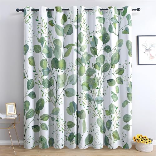 YZQGLHP Gardinen GrüN Vorhänge Blatt Verdunklungsvorhänge Schiebe Schallschutz Vorhang mit Ösen für Schlafzimmer Wohnzimmer H245 x B140 cm 2 teiliges Set von YZQGLHP