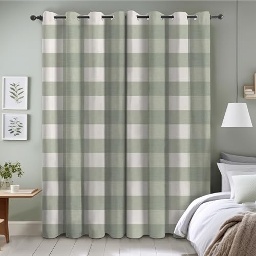 YZQGLHP Gardinen Grün Vorhänge Gitter Verdunklungsvorhänge Schiebe Schallschutz Polyester Vorhang mit Ösen für Schlafzimmer Wohnzimmer H220 x B140 cm 2er Set von YZQGLHP