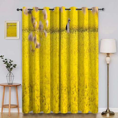 YZQGLHP Gelb Blumen Vorhänge, Blumen Gardinen, Verdunklungsvorhänge, Schallschutz Vorhang, für Sichtschutz im Wohn und Schlafzimmer, B75 X H166 cm (2er-Pack) von YZQGLHP