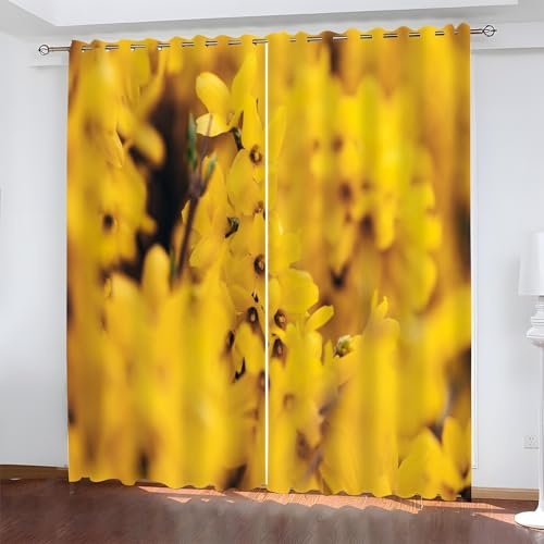 YZQGLHP Gelbe Blume Vorhänge, 3D Druck Gardinen, Verdunklungsvorhänge, Schallschutz Vorhang, für Sichtschutz im Wohn und Schlafzimmer, B117 x H137 cm (2er-Pack) von YZQGLHP