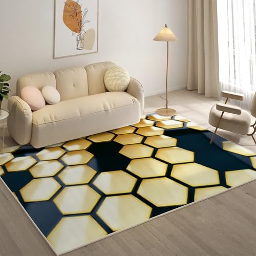 YZQGLHP Geometrie Teppich Bienenwabe Teppiche, Weich Kurzflor & Waschbar & rutschfest Fussmatte Innen, Easy Clean Teppichs 60x90 cm fürs Wohnzimmer, Schlafzimmer und Esszimmer von YZQGLHP