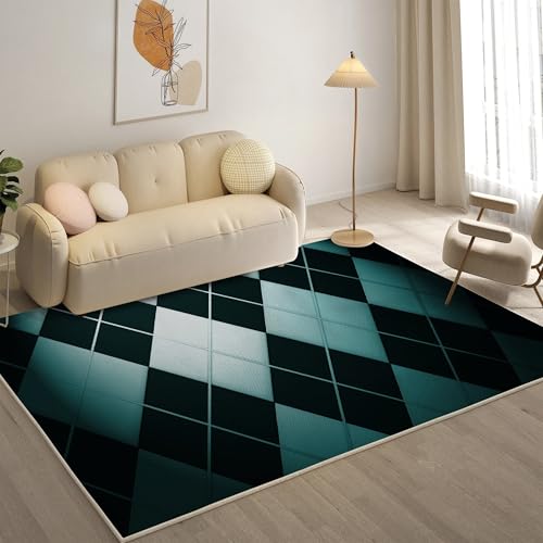 YZQGLHP Geometrie Teppich Gitter Teppiche, Weich Kurzflor & Waschbar & rutschfest Fussmatte Innen, Easy Clean Teppichs 60x90 cm fürs Wohnzimmer, Schlafzimmer und Esszimmer von YZQGLHP
