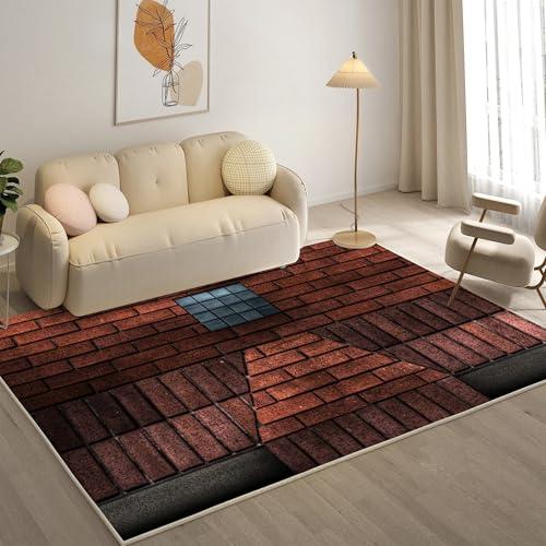YZQGLHP Geometrie Teppich Roter Backstein Teppiche, Weich Kurzflor & Waschbar & rutschfest Fussmatte Innen, Easy Clean Teppichs 60x90 cm fürs Wohnzimmer, Schlafzimmer und Esszimmer von YZQGLHP