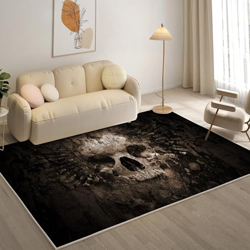 YZQGLHP Gotisch Teppich Skeleton Teppiche, Weich Kurzflor & Waschbar & rutschfest Fussmatte Innen, Easy Clean Teppichs 140x200 cm fürs Wohnzimmer, Schlafzimmer und Esszimmer von YZQGLHP