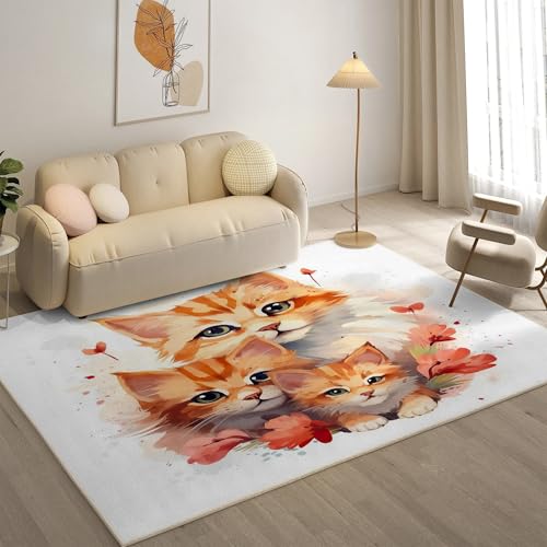 YZQGLHP GroßE Katze Teppich Blatt Teppiche, Weich Kurzflor & Waschbar & rutschfest Fussmatte Innen, Easy Clean Teppichs 60x90 cm fürs Wohnzimmer, Schlafzimmer und Esszimmer von YZQGLHP