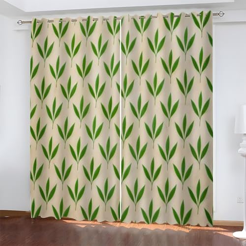 YZQGLHP Grüne Blätter Vorhänge, Pflanzen Gardinen, Verdunklungsvorhänge, Schallschutz Vorhang, für Sichtschutz im Wohn und Schlafzimmer, B117 x H137 cm (2er-Pack) von YZQGLHP