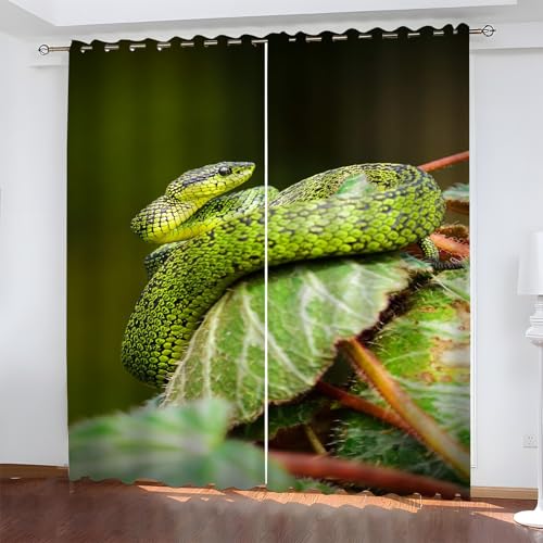 YZQGLHP Grüne Schlange Vorhänge, Tiere Gardinen, Verdunklungsvorhänge, Schallschutz Vorhang, für Sichtschutz im Wohn und Schlafzimmer, B117 x H183 cm (2er-Pack) von YZQGLHP