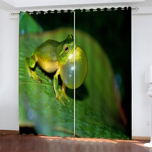 YZQGLHP Grüner Frosch Vorhänge, Grüne Blätter Gardinen, Verdunklungsvorhänge, Schallschutz Vorhang, für Sichtschutz im Wohn und Schlafzimmer, B80 x H115 cm (2er-Pack) von YZQGLHP