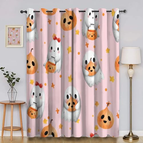 YZQGLHP Halloween Stern Vorhänge, Kürbisse, Geister Gardinen, Verdunklungsvorhänge, Schallschutz Vorhang, für Sichtschutz im Wohn und Schlafzimmer, B117 x H183 cm (2er-Pack) von YZQGLHP