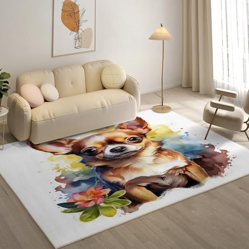 YZQGLHP Hund Teppich Blumen Teppiche, Weich Kurzflor & Waschbar & rutschfest Fussmatte Innen, Easy Clean Teppichs 120x180 cm fürs Wohnzimmer, Schlafzimmer und Esszimmer von YZQGLHP