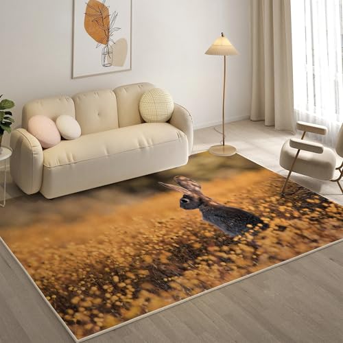 YZQGLHP Kaninchen Meerschweinchen Teppich Blumen Teppiche, Weich Kurzflor & Waschbar & rutschfest Fussmatte Innen, Easy Clean Teppichs 200x300 cm fürs Wohnzimmer, Schlafzimmer und Esszimmer von YZQGLHP