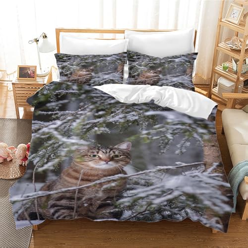 YZQGLHP Katze BettwäSche Set Schnee BettwäSche 135x200, WendebettwäSche und Kissenbezug 80x80, Weiche & Angenehme & Atmungsaktive Mikrofaser BettwäSche-Sets mit ReißVerschluss von YZQGLHP