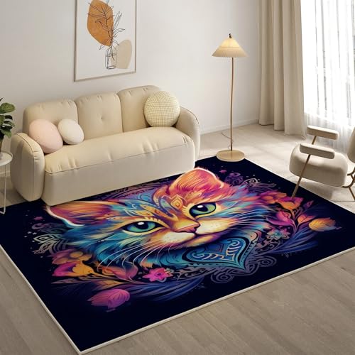 YZQGLHP Katze Teppich BläTter Teppiche, Weich Kurzflor & Waschbar & rutschfest Fussmatte Innen, Easy Clean Teppichs 60x90 cm fürs Wohnzimmer, Schlafzimmer und Esszimmer von YZQGLHP