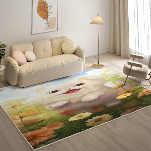 YZQGLHP Katze Teppich GäNseblüMchen Teppiche, Weich Kurzflor & Waschbar & rutschfest Fussmatte Innen, Easy Clean Teppichs 60x90 cm fürs Wohnzimmer, Schlafzimmer und Esszimmer von YZQGLHP