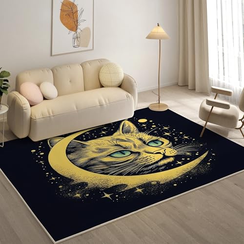 YZQGLHP Katze Teppich Mond Teppiche, Weich Kurzflor & Waschbar & rutschfest Fussmatte Innen, Easy Clean Teppichs 200x200 cm fürs Wohnzimmer, Schlafzimmer und Esszimmer von YZQGLHP
