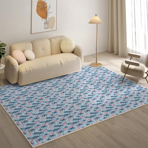 YZQGLHP Kokosnussbaum Teppich Flamingo Teppiche, Weich Kurzflor & Waschbar & rutschfest Fussmatte Innen, Easy Clean Teppichs 140x200 cm fürs Wohnzimmer, Schlafzimmer und Esszimmer von YZQGLHP