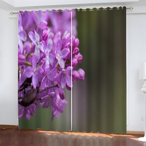 YZQGLHP Lila Blume Vorhänge, Blumen Gardinen, Verdunklungsvorhänge, Schallschutz Vorhang, für Sichtschutz im Wohn und Schlafzimmer, B117 x H137 cm (2er-Pack) von YZQGLHP