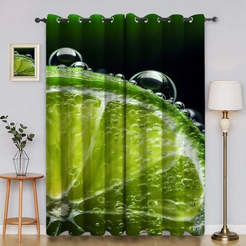 YZQGLHP Limette Vorhänge, Fruchtmuster Gardinen, Verdunklungsvorhänge, Schallschutz Vorhang, für Sichtschutz im Wohn und Schlafzimmer, B140 X H260 cm (2er-Pack) von YZQGLHP