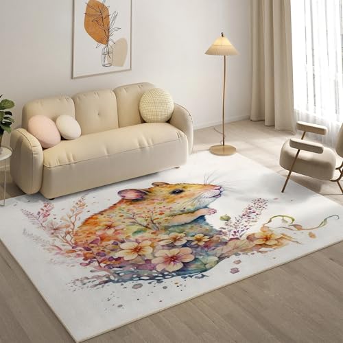 YZQGLHP Meerschweinchen Teppich Blumen Teppiche, Weich Kurzflor & Waschbar & rutschfest Fussmatte Innen, Easy Clean Teppichs 120x180 cm fürs Wohnzimmer, Schlafzimmer und Esszimmer von YZQGLHP