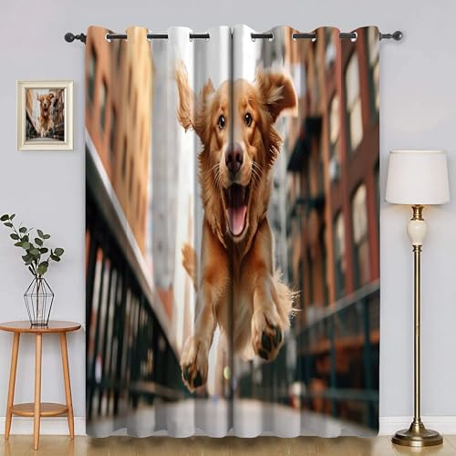 YZQGLHP Orangefarbener Hund Vorhänge, Tier Gardinen, Verdunklungsvorhänge, Schallschutz Vorhang, für Sichtschutz im Wohn und Schlafzimmer, B80 X H115 cm (2er-Pack) von YZQGLHP