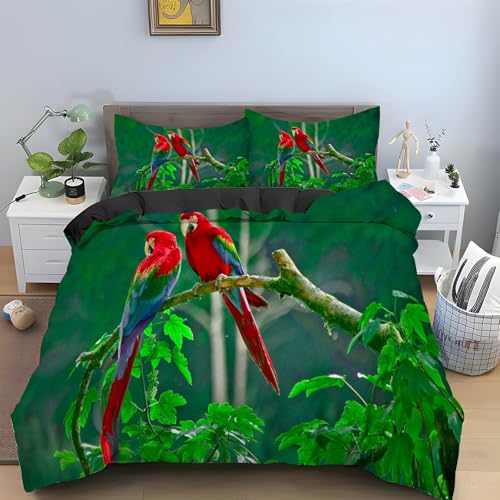 YZQGLHP Papagei Bettwäsche 135x200 Vogel, Wendebettwäsche & Zimmer Deko, Weiche Microfaser Bettbezug Set 2 Teilig, 2 Kissenbezug 80x80, mit Reißverschluss von YZQGLHP