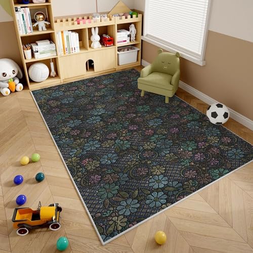YZQGLHP Pastoralstil Teppich Blumen Teppiche, Weich Kurzflor & Waschbar & rutschfest Fussmatte Innen, Easy Clean Teppichs 120x180 cm fürs Wohnzimmer, Schlafzimmer und Esszimmer von YZQGLHP